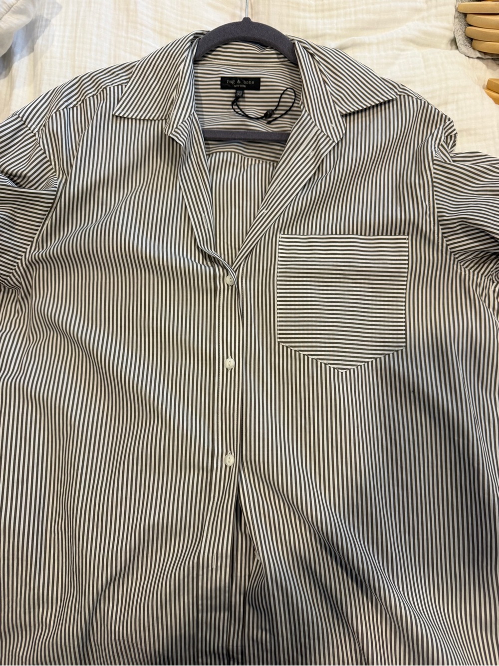 Rag & Bone Striped Button-Up Shirt - White and Brown - Picture 2 of 5